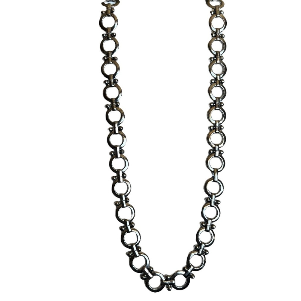 Vintage 90s Gunmetal Silver Chain Link Long Necklace Edgy Layering